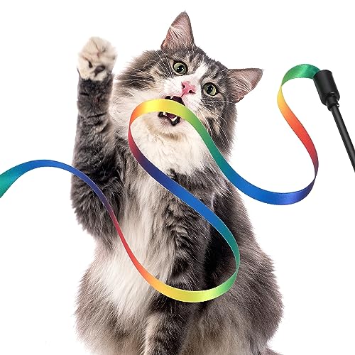 Amaxiu Cat Wand Toy Set, Interactive Wand Rod with Rainbow Ribbon String - color: 6 Packs