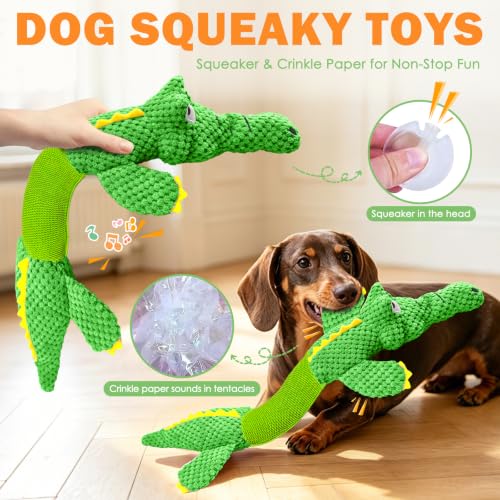 WOWBALA Dog Squeaky Toys Stretchable Crocodile for Interactive Tug of War - color: Green