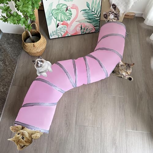 2-Way Long Collapsible Cat Tunnel Tube Toy Pink - color: Pink Grey