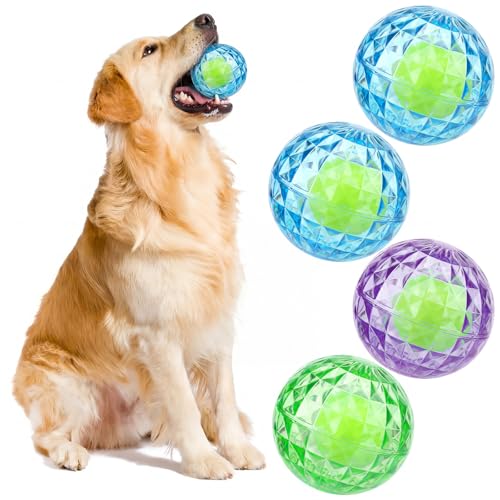 Shappy 4 Pcs 2.76'' Squeaky Dog Balls Diamond Textured TPR Summer Floating Pool Dog Balls Water Interactive Fetch Toy for Aggressive Chewers Chew Teething Pet Toys for Small Medium Dogs Puppy Training