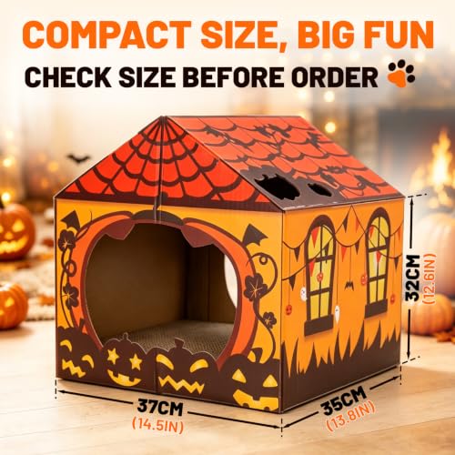 Tailtastic Halloween Cat Scratcher House with Pads & Catnip for Indoor Cats - color: ORANGE