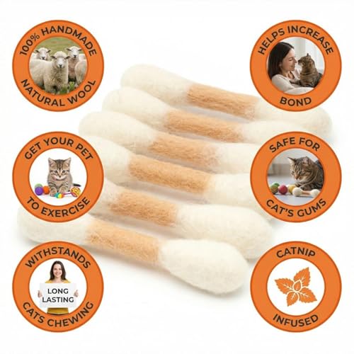 Glaciart One MINI Swabs Cat Toys with Catnip - 6 Pk | Durable for Chew, Cute Cat Toys Interactive Kitty for Boredom, Exercise, & Play | Filled w/Organic Catnip for Anxiety & as Digestive Aid - color: Beige Swabs, size: Mini