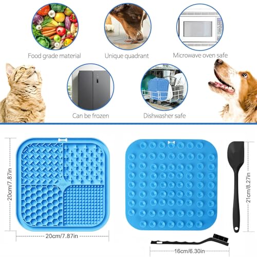 Azyh 2 PCS Licking Mat for Dogs & Cats with Suction Cups, Dog Slow Feeder Lick Pat for Anxiety Relief, Dog Toys Feeding Mat for Butter Yogurt Peanut, Pets Bathing Grooming Training Mat (7.9''*7.9'') - color: Blue&Green Square