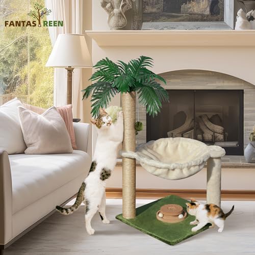 Fantasreen Cat Tree 28'' with Hammock & Interactive Toy for Indoor Cats - color: White-28 Inches