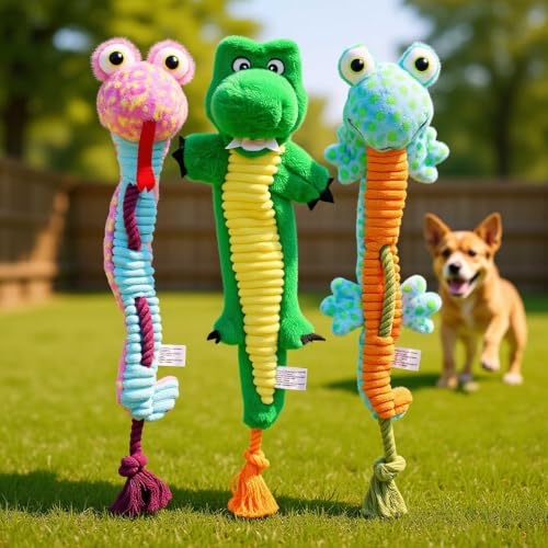 Dog Rope Toy Plush Squeaky Chew Tug of War Toy - Green Alligator - color: Green Alligator