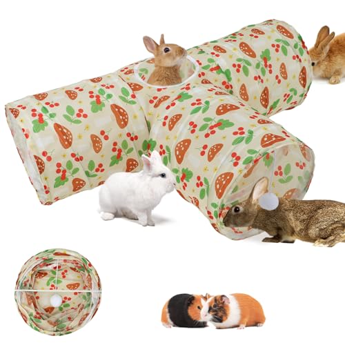 BWOGUE Bunny Tunnels & Tubes, 3-Way Collapsible Rabbit Hideout for Bunnies - color: Cherry
