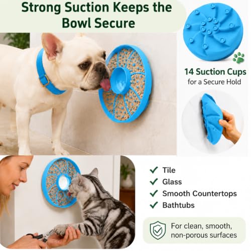 Slow Feeder Dog Bowl Silicone Suction Cup Anti Spill Dogs Cats Blue - color: Blue