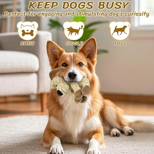 Squeaky Stuffed Dog Toys, Chew Dog for Large Medium Small Breeds - color: Khaki
