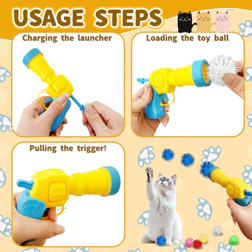 2 Cat Toy Launchers & 100 Glitter Cat Pom Pom Balls - color: Glitter