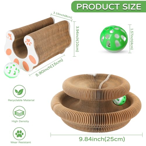 Goosheep 3 Pack Cardboard Cat Scratcher Board,Accordion Toy for Indoor Cats - size: Round-3PK