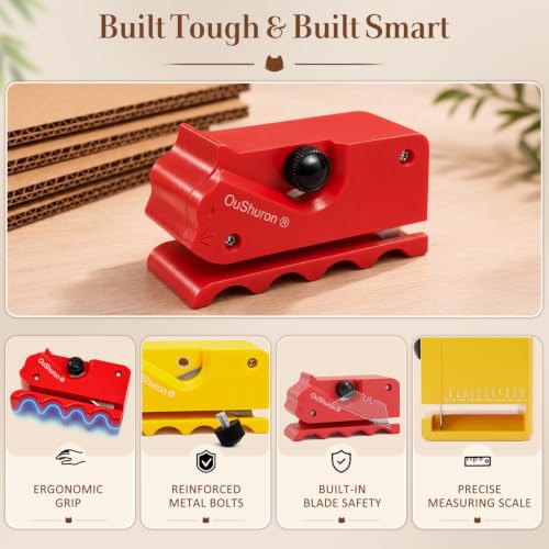 2PCS Cardboard Cutter for Cat Scratchers, DIY Cardboard Strip Cutter with 10 Spare Precision Blades for Custom Cat Beds, Furniture & Scratch Pads (Red & Yellow)