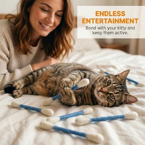 Glaciart One Swabs Cat Toys with Catnip - 6 Pk | Durable for Chew, Cute Cat Toys Interactive Kitty for Boredom, Exercise, & Play | Filled w/Organic Catnip for Anxiety & as Digestive Aid | Gift Idea - color: Blue Swabs, size: Regular