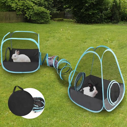 YUEPET Large Rabbit Tunnel, Bunny Tunnel for Small Pets, Ferret playpen - color: Mesh Black Blue
