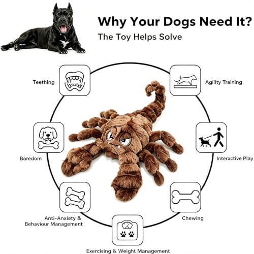 Furdog Squeaky Plush Dog Toy Interactive Chew Toys for Small Medium Dogs, Tough Crinkle Stuffed Animal Toys to Keep Them Busy, Brown Scorpion