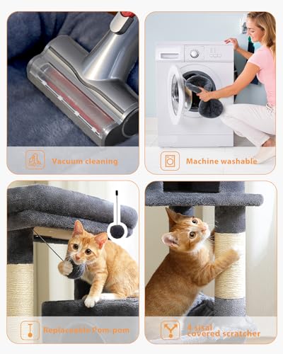 PETEPELA 32" Small Cat Tree for Kittens & Small Cats, Sisal Ramp, Smoky - color: Smoky Grey, size: 46 Inches