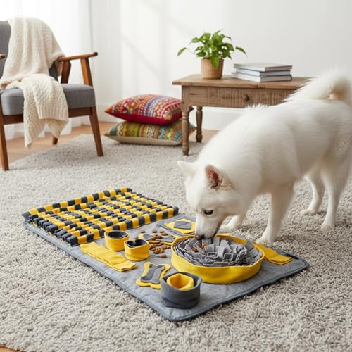 M Snuffle Mat Yellow Dog Puzzle Enrichment Slow Feeder - color: Yellow, size: Medium(31.5''×19.7''×2'')