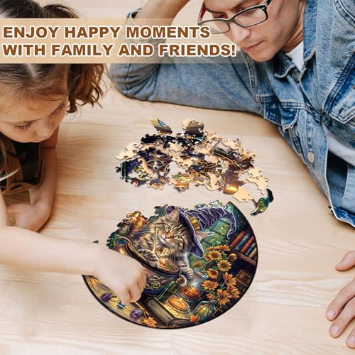 KAAYEE Wooden Puzzles for Adults Magic Feline Cat Jigsaw Puzzle 17.3*17.3in - color: Magic Feline Cat, size: X-Large