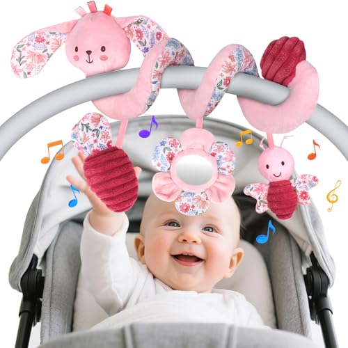 Spiral Car Seat & Stroller Activity Toys for Babies 0-6 Months - color: Pink Rabbit