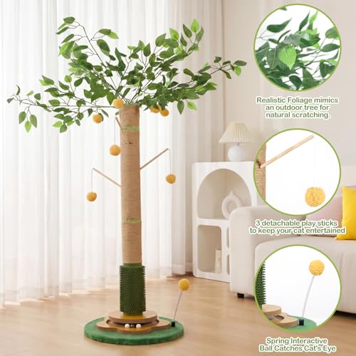 Tall Cat Scratching Post 51 Inch, Sisal Rope Cat Scratcher Tree