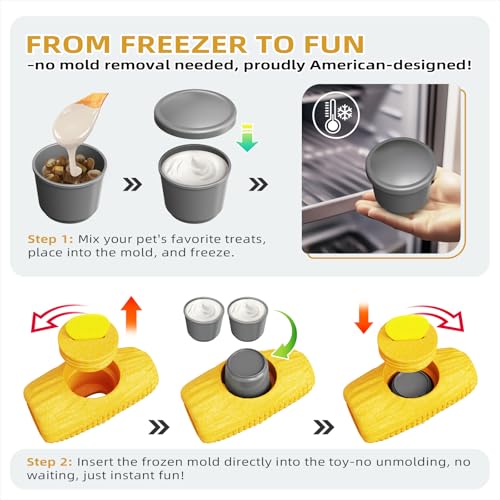 Sedioso Dog Toys for Aggressive Chewers, Indestructible Enrichment Dogs Toy for Large Medium Breed,Interactive Dog Frozen Lick Treat Tray Holder with Dual Molds to Keep Them Busy and Reduces Anxiety - color: Yellow