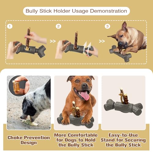 Sedioso Bully Stick Holder for Dogs, Though Dog Toys for Aggressive Chewer, Sturdy Dog Chew Holder Safety Device to Prevent Choking, BPA-Free, Long-Lasting -Fits Various Bully Sticks - color: Grey