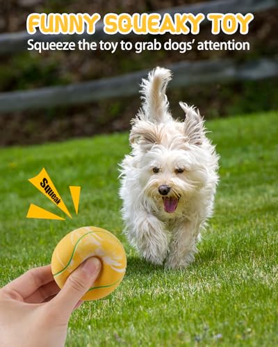 SCHITEC Dog Squeaky Toy Balls, Interactive Tennis Ball for Puppies Small Pet Medium Breed Dogs, Latex Rubber Puppy Fetch Play Toys - size: For Small/Medium Dogs, style: Tennis Ball