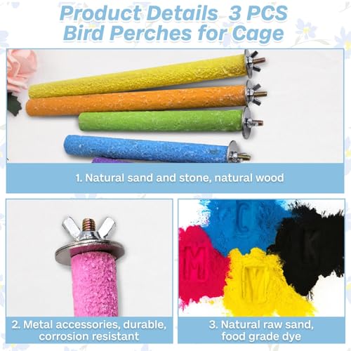 PIVBY Bird Perches for Cage Colorful Parrot Stand Toy Platform Paw Grinding Stick for Small Medium-Sized Bird Parakeet Cockatiel Conure Budgies Lovebird Canary Colors Vary Pack of 3