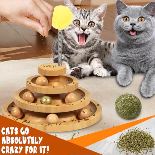 DoogCat Cat Ball Track - 3-Level Cat Ball Tower with 9 Removable Balls for Interactive Play and Mental, Physical Exercise - Large Size - size: Large - Standard