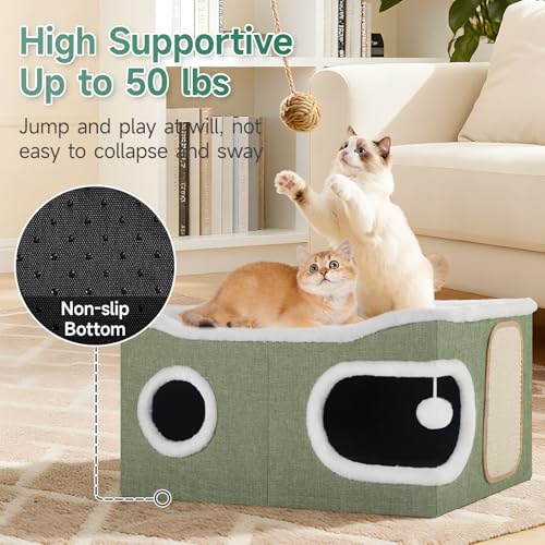 Shikha Extra Large Cat House Bed for Multi Cats with Scratch Pad Green - color: Green, size: Extra Large