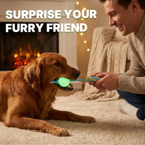 Knot Rope Dog Chew Toys, Glow in the Dark Dog Tug Toy with queaky Ball - color: Comet Ball