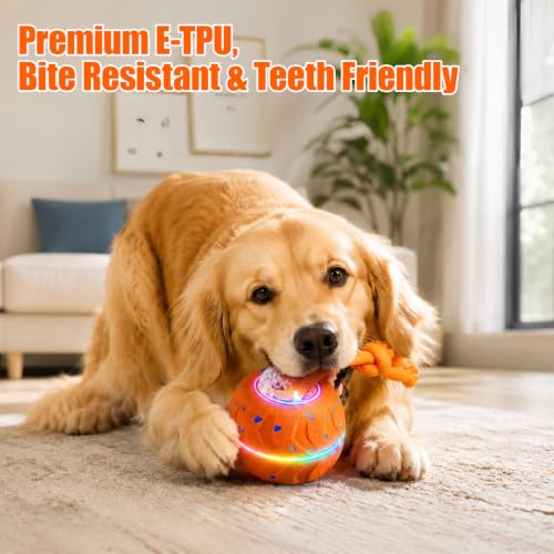 Smart Interactive Dog Toy Ball, Dog Enrichment Toys, Dog Barking Ball, E-TPU Material, Electric Automatic Moving and Rolling Dog Toy with Rope for Small, Medium, Large Dogs Boredom - color: Orange
