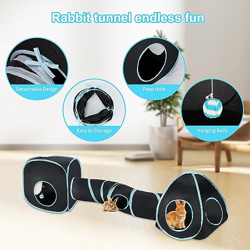 BWOGUE Bunny Tunnels & Tubes, 3-in-1 Collapsible Rabbit Hideout Toy Set - color: Blue