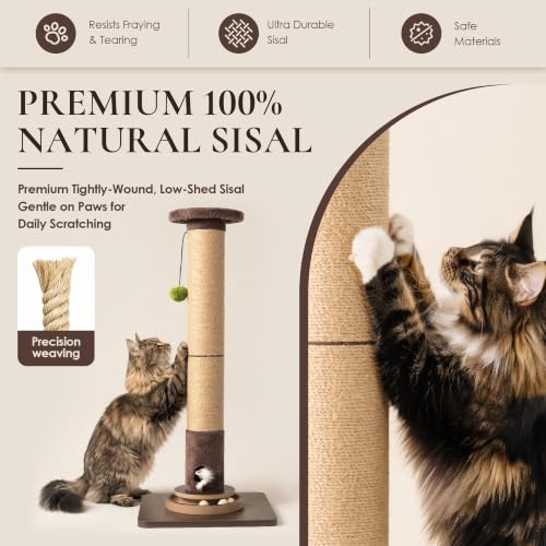 36" Cat Scratching Post, Extra-Thick Natural Sisal Scratcher Post