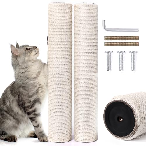 OSPNIEEK Cat Scratching Post Replacement with M8 Screws, 2 Pack 15.7“ Natural Sisal Rope Cats Tree Scratcher Refill, DIY Hemp Scratch Pole Part for Indoor Kitten Tower Refurbishment Accessories Spare - size: 2 Posts (15.7"+15.7")