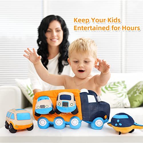 Muiteiur Big Car Stuffed Plush Toy, Soft 4Pcs Stuffed Truck Toy Set for Kid - style: truck