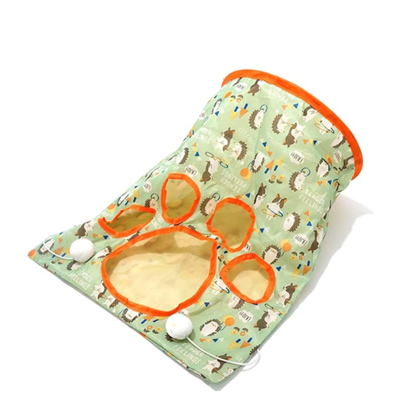 Cat Tunnel Bag for Indoor Cats, Foldable Pet Tunnel Crinkle Sack Bag with a Little Mouse & 3 Toy Ball, Portable Crinkle Paper Interactive Hide and Seek Cat Toys (Green) - color: Green