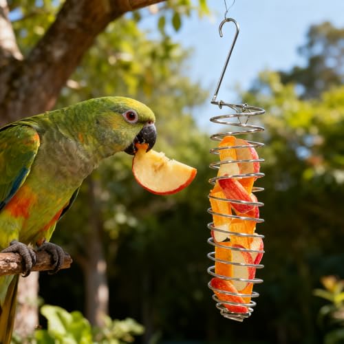 Bird Foraging Toy, Steel Holder for Bird Cage Accessories Hanging Fruit Vegetable Feeder for Parrot Cage Parakeet - size: Average