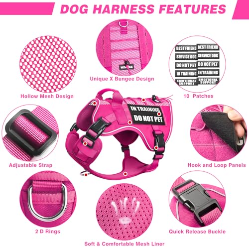 WINSEE Service Dog in Training Mesh Harness with 10 Removale Pet Patches - color: Pink, size: Medium