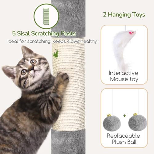Globlazer 52in Cat Tree Tower for Indoor Cats, 2 Condos, S52, Light Grey - color: Light Grey