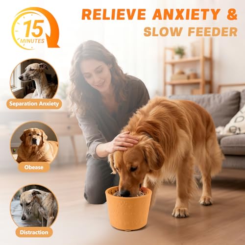 Dog Slow Feeder Lick Bowl, Silicone Dog Bowl with Strong Suction, Orange - color: Orange