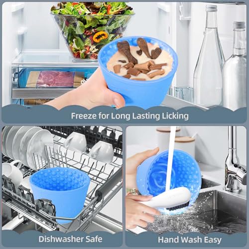Dog Lick Bowl, Non-Slip Freeze Slow Feeder Small Medium, 1.6 Cup - color: Light Blue
