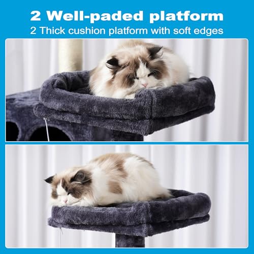 Hey-brother Cat Tree Tower with Sisal Scratching Posts, Big Condo, MPJ020G - color: Smoky Gray