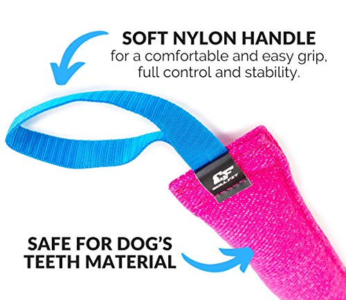 Bull Fit K9 Dog Bite Tug Toy with 2 Strong Handles - Made of Durable & Tear-Resistant French Linen - Perfect for Tug of War, Fetch & Puppy Training - Ideal for Medium to Large Breeds - color: Pink