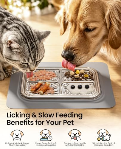 ROJECO Pets Lick Mats,Slow Feeder Licking Pad with Spatula,4-Section