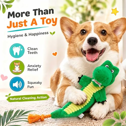 Dog Rope Toy Plush Squeaky Chew Tug of War Toy - Green Alligator - color: Green Alligator