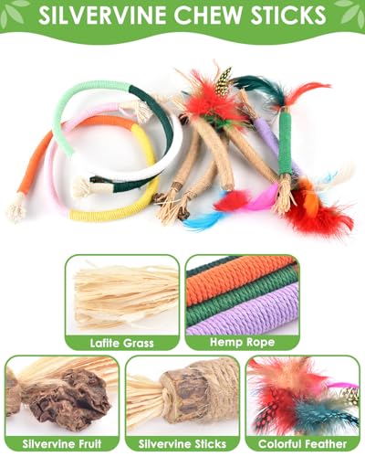 TINDTOP Cat Chew Toys, Silvervine Chew Sticks with 2 Pack Chew Ropes - color: 14 Pack