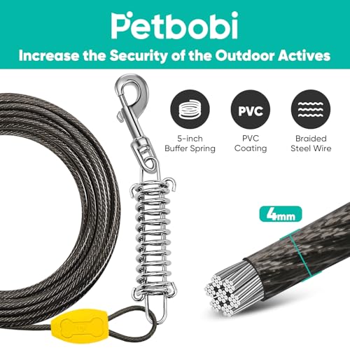Petbobi Dog Tie Out Cable and Stake, 30ft Heavy Duty Dog Leads for Yard - color: Black, size: 30 ft (120 lbs)