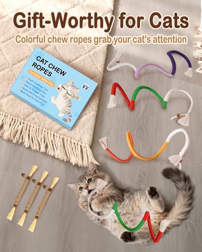 Cat Chew Rope Toys 6Pcs with Catnip, Indoor Cat Teething Toys for Kittens, Interactive Catnip Kitty Toys for All Breeds (3PCs Chew Rope & 3PCs Silvervine Sticks) - style: 3PCs Chew Rope & 3PCs Silvervine Sticks