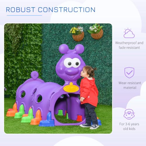 Qaba Caterpillar Play Tunnel for Toddlers, Indoor, 2 Sections, Purple - color: Purple, size: 2 Sections