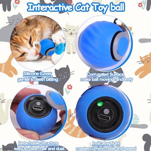 Mity rain Interactive Cat Toy Ball, Rechargeable Cat Toys for Indoor Cats - color: Blue